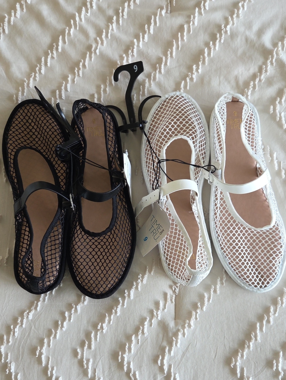 Time and Tru  | Black and White Mesh Mary Jane Flats